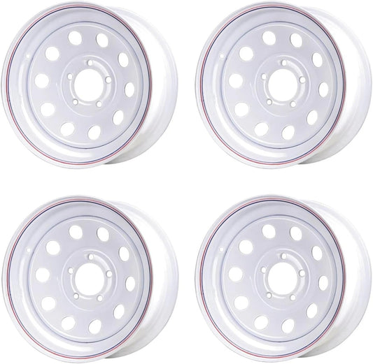 Premium Service 14x5.5 5 on 4.5 Modular Steel Trailer Wheel - White with Pin Stripes [4 Pack]