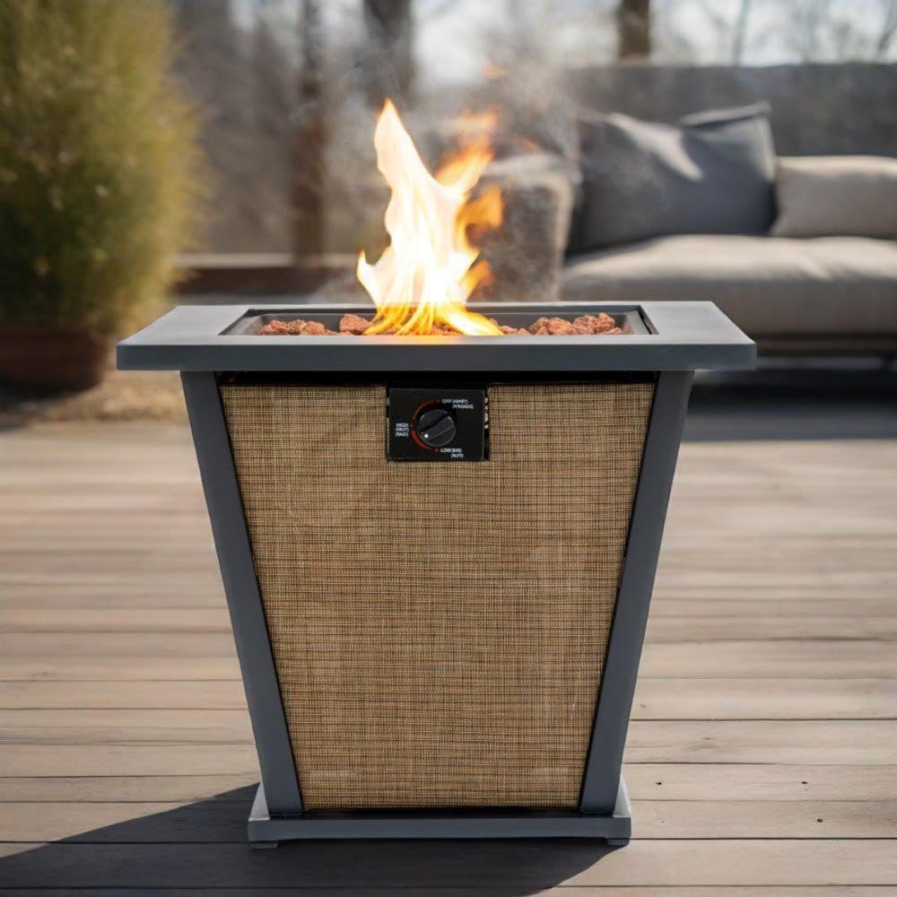28 Inch Propane Fire Pit Table with Steel Frame and Heat-Resistant Top for Patio Garden Outdoor Use - Brown