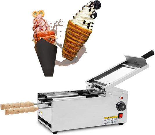 DAZULI Electric Ice Cream Cone Machine Stainless Steel Machine/Chimney Cake Oven/Chimney Cake Making Machine Oven Machine with 2 Stainless Steel Bars