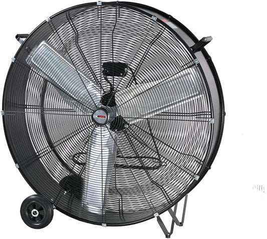 K Tool International 77735 30" Direct Drive Drum Fan with Wheels, High-velocity, 2-Speed, Cut-off Protection, 120V/60Hz, 8,800 Max CFM, UL Listed, Used in Warehouses, Shops, Greenhouses, Barns, Black