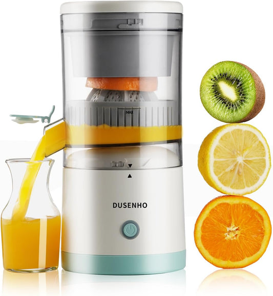 DUSENHO Electric Juicer Rechargeable - Citrus Machines with USB and Cleaning Brush Portable for Orange, Lemon, Grapefruit White + Green 9.4 * 4.4 * 5.4 inches