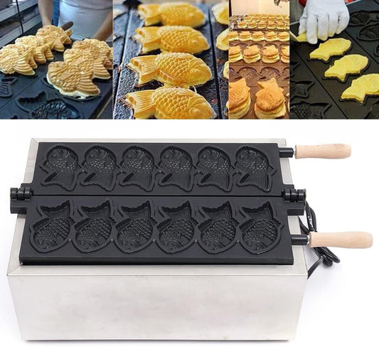 CNCEST 6 Pcs Fish Type Waffle Machine,Non Stick Japanese Taiyaki Making Machine 110V Electric Corn Dog Waffle Maker Hot Dog Muffin Machine for Commercial Home Use