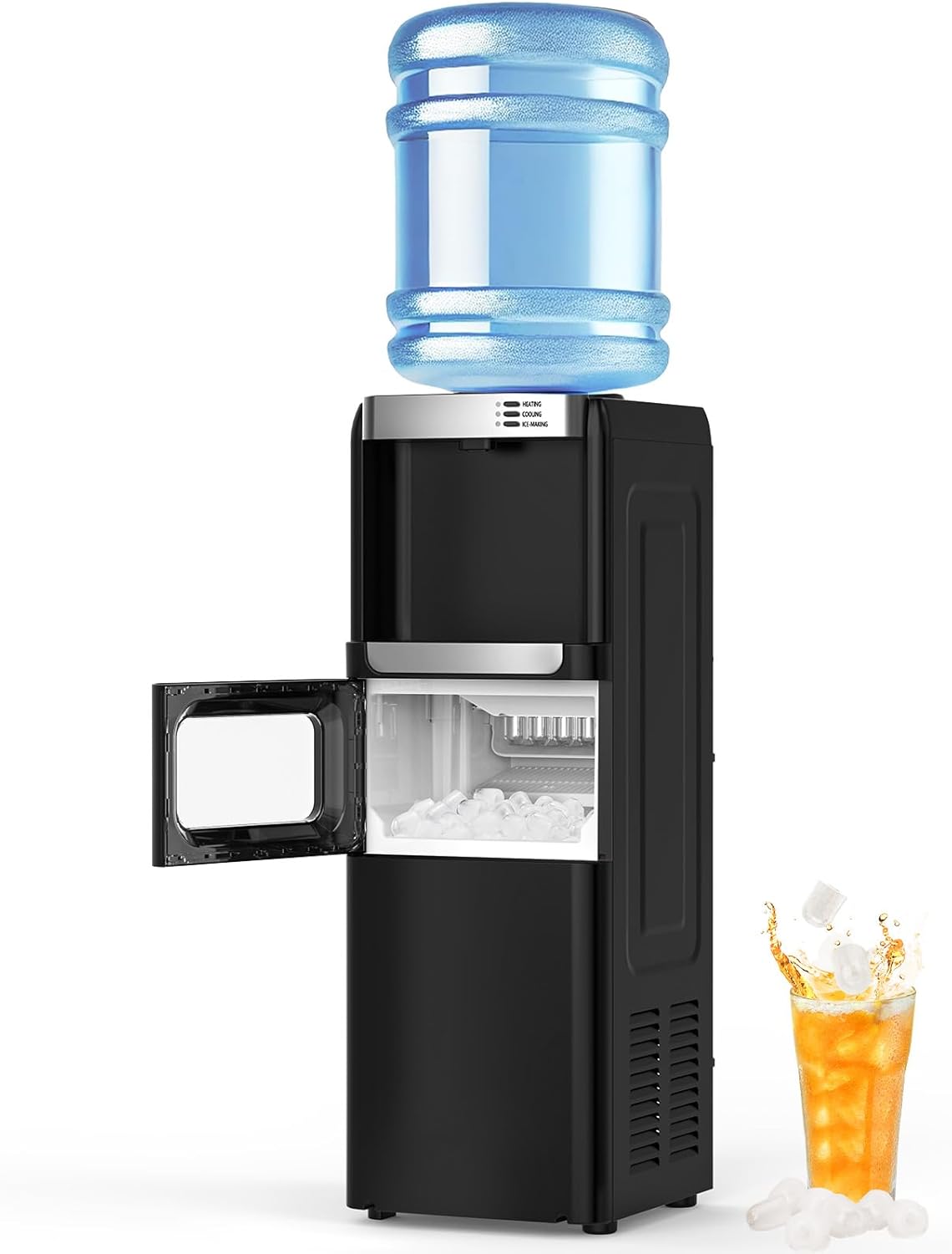 Electactic Water Dispenser with Ice Maker Function, Top Loading Hot and Cold Water Cooler for 5 Gallon Bottle - Includes Child Safety Lock - Water Machine for Home, Office, Garage - Black