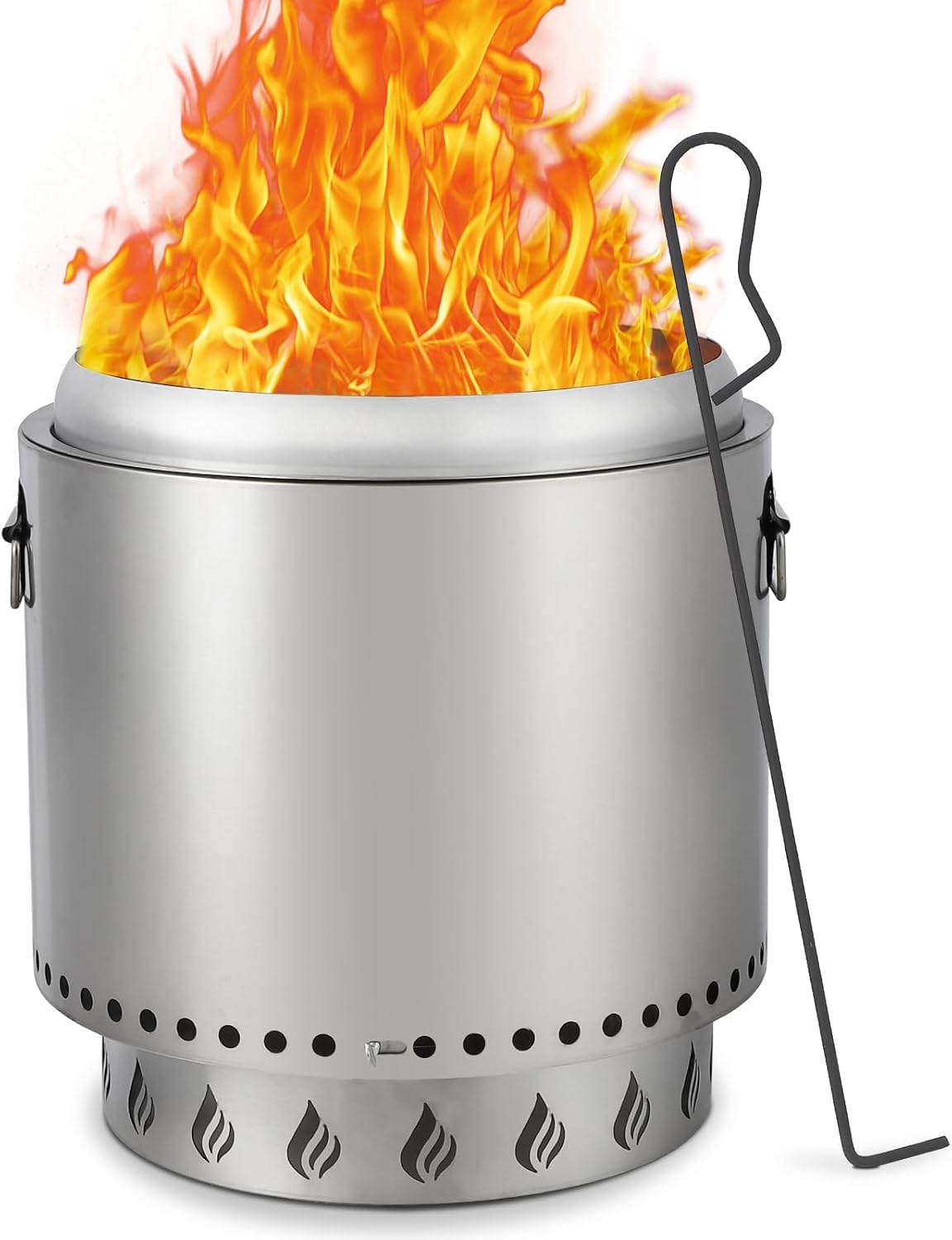 Tioutbot Smokeless Fire Pit - 16.5" Stainless Steel Outdoor Bonfire Pit with Removable Ash Pan, Portable Wood Burning Firepit Heating for Camping Picnic Garden Patio - Flame Pattern Stand