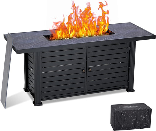 GarveeLife 57 in Propane Fire Pit Table, 50000BTU Rectangle Fire Table with Cover & Rain Cover, Sturdy Steel and Iron Fence Surface, CSA Safety Certified, Companion for Your Garden (Enlarged Version)