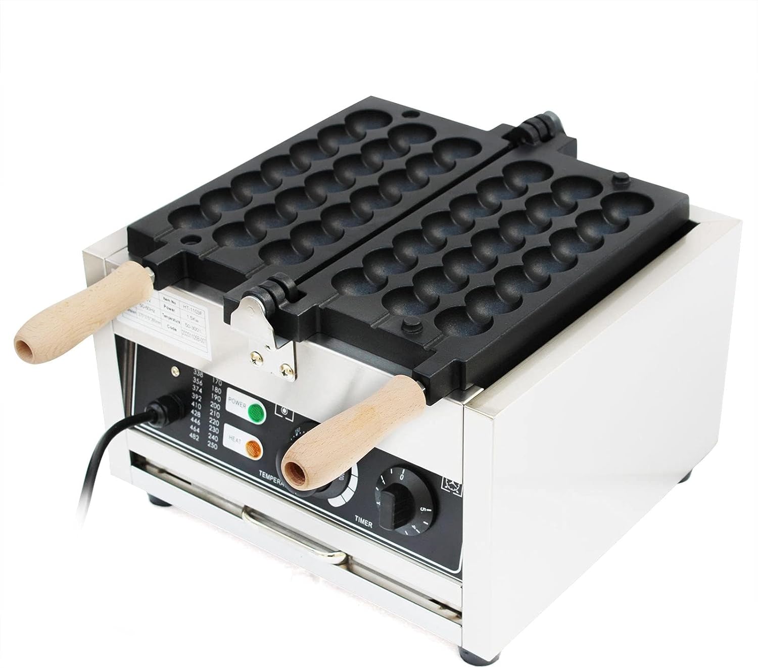 Commercial Waffle Ball Maker, Nonstick Electric Bubble Skewer Waffle Ball Machine Stainless Steel Waffle Maker with Time&Temp Control