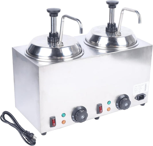 Cheese Dispenser with 2 Pumps 2 x 2L Electric Nacho Cheese Sauce Warmer 30-110℃ Hot Fudge Warmer Dispenser 1600W Jam Heat Preservation Machine
