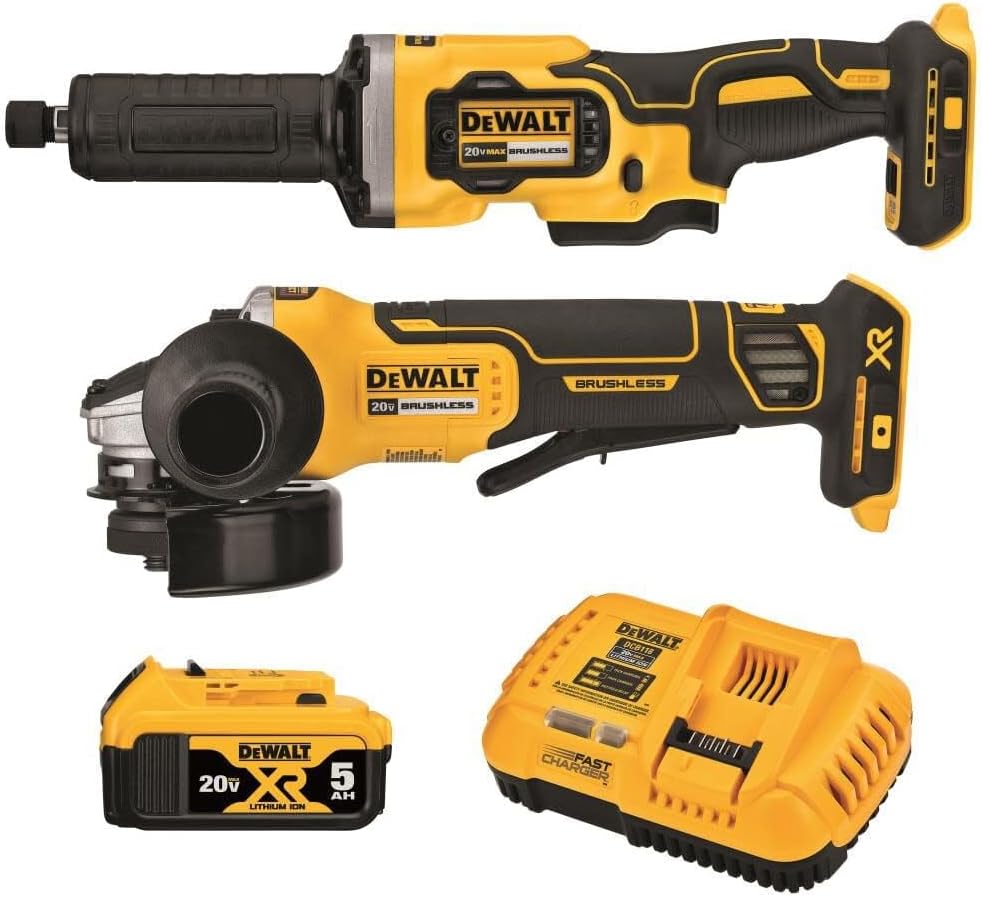 DEWALT 20V MAX Angle Grinder and Die Grinder, Cordless 2-Tool Set with Battery and Charger (DCK203P1)