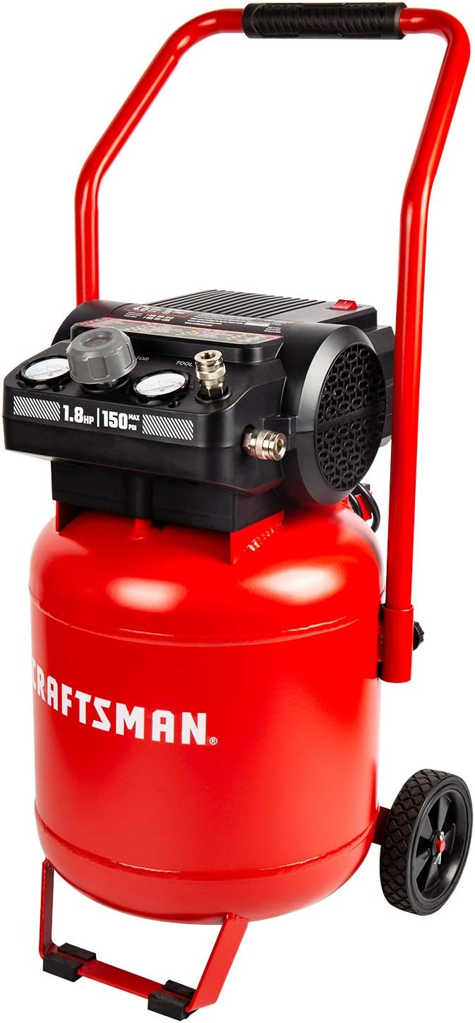 Craftsman Air Compressor, 10 Gallon Peak 1.8 Horsepower Oil-free Compressor, Max 150 PSI, Vertical Compressor Air Tools, Model: CMXECXA0331042