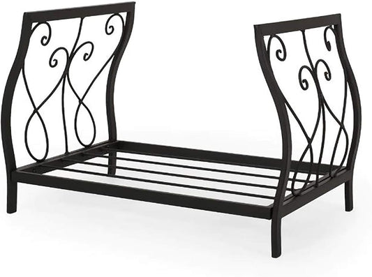 Small Firewood Log Rack with Scrolls, Powder-Coated Steel Wood Pile Shelf for Indoor/Outdoor, Backyard Logs Storage Holder 57cm(