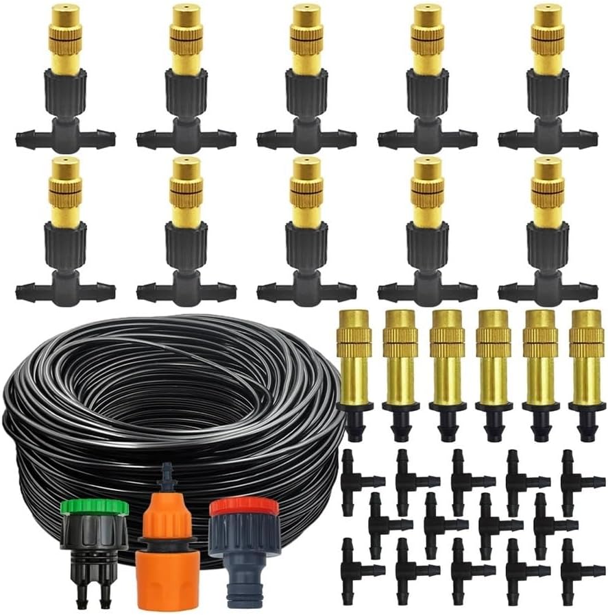 5m-30m Garden Cooling Irrigation System, 1\/4" Mist Nozzle for 4-7mm Hose, Outdoor Greenhouse Pots (20M Kit)