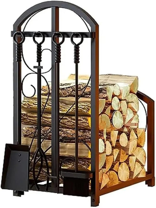 Firewood storage rack Firewood Storage Rack Iron Portable Holder 20 inches Black with Hooks Fireplace Tools and Accessories Stove Gas