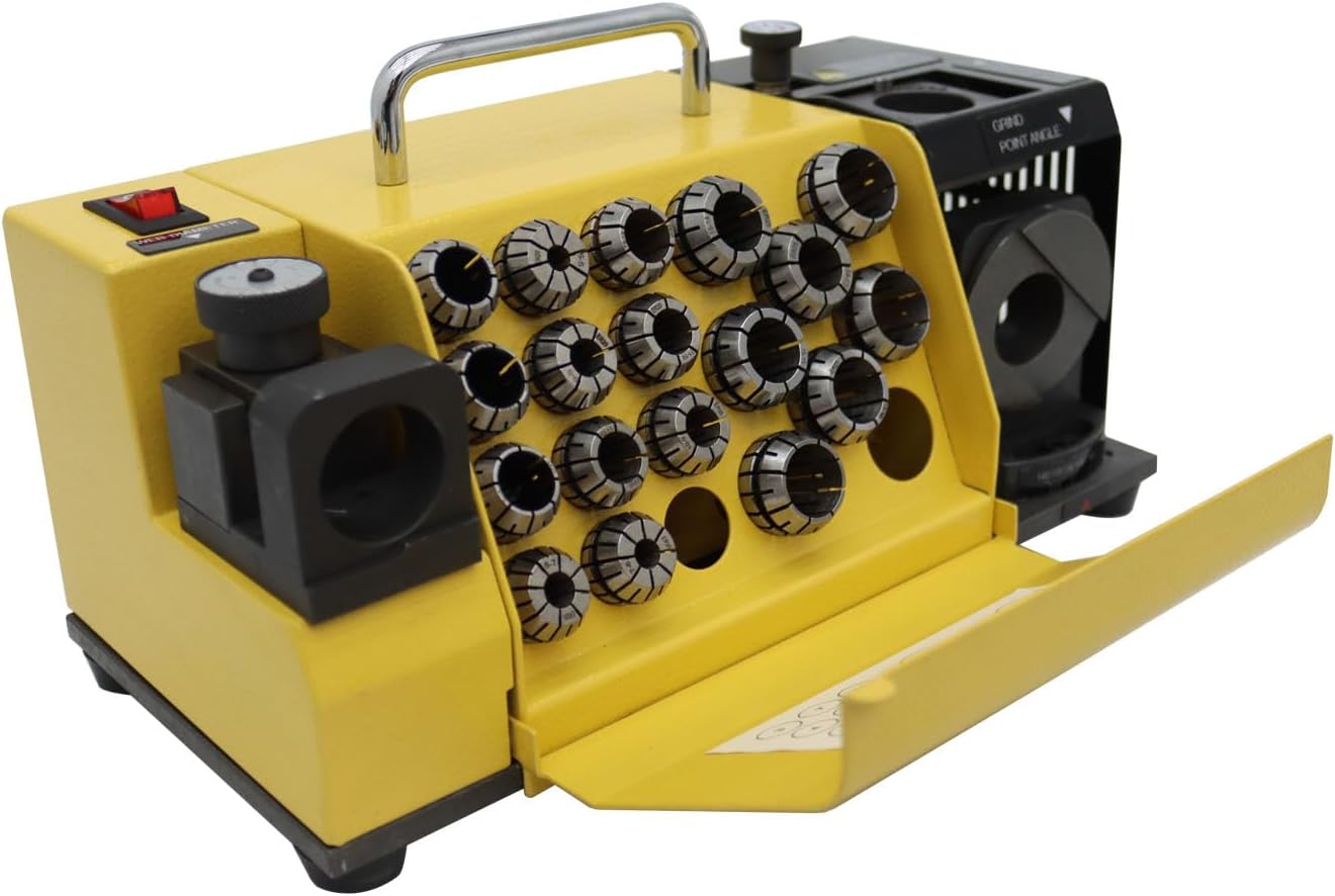 110V MR-20G Drill Bits Sharpener 3-20mm Drill Bits Sharpener with 18 Collets Angle Adjustable Grinding Machine 100°(95°)~135°Twist Drill High-precision Sharpening Tool (CBN wheel for HSS)