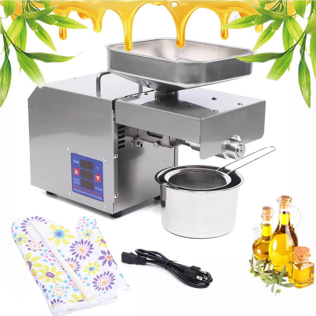 DNYSYSJ Automatic Oil Press Machine 600W Peanuts Hot Cold Oil Expeller Commercial Extractor (2nd Generation)