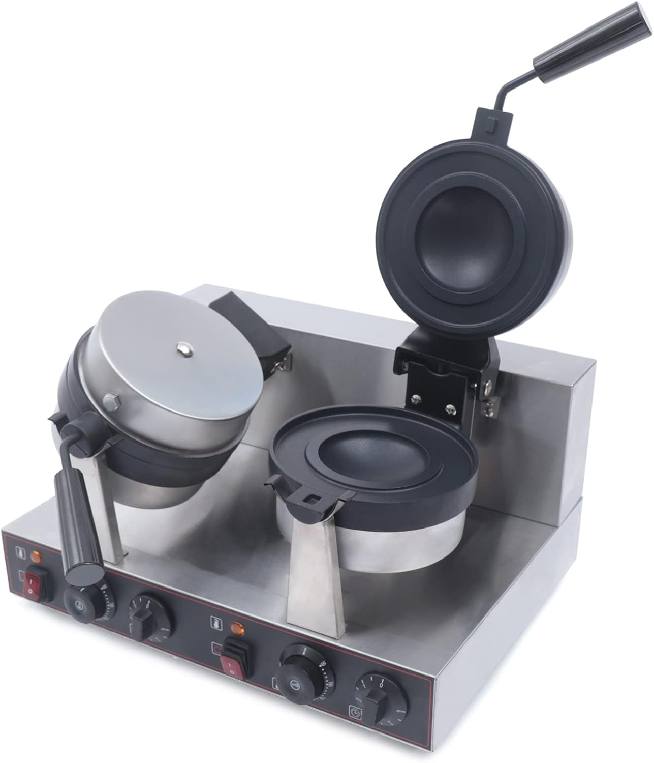 2400W Commercial Double-Head Ice Cream Burger Maker Non-stick Coating Plate Stainless Steel Panini Press Machine Time & Temperature Adjustable Waffle Sandwich Maker