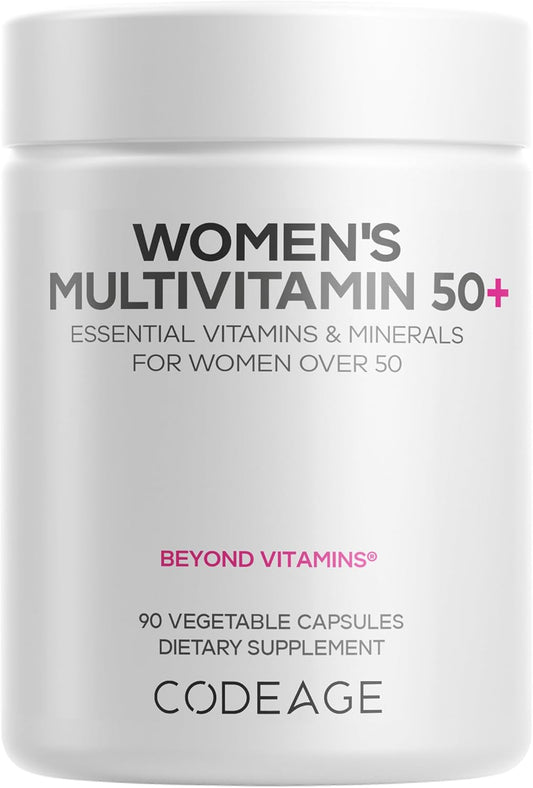 Codeage Women’s Multivitamin 50+ Supplement - Essential Vitamins for Women Over 50, Minerals, CoQ10, Hyaluronic Acid, Probiotics, Black Cohosh, Ashwagandha & Superfoods - Non-GMO - 90 Capsules