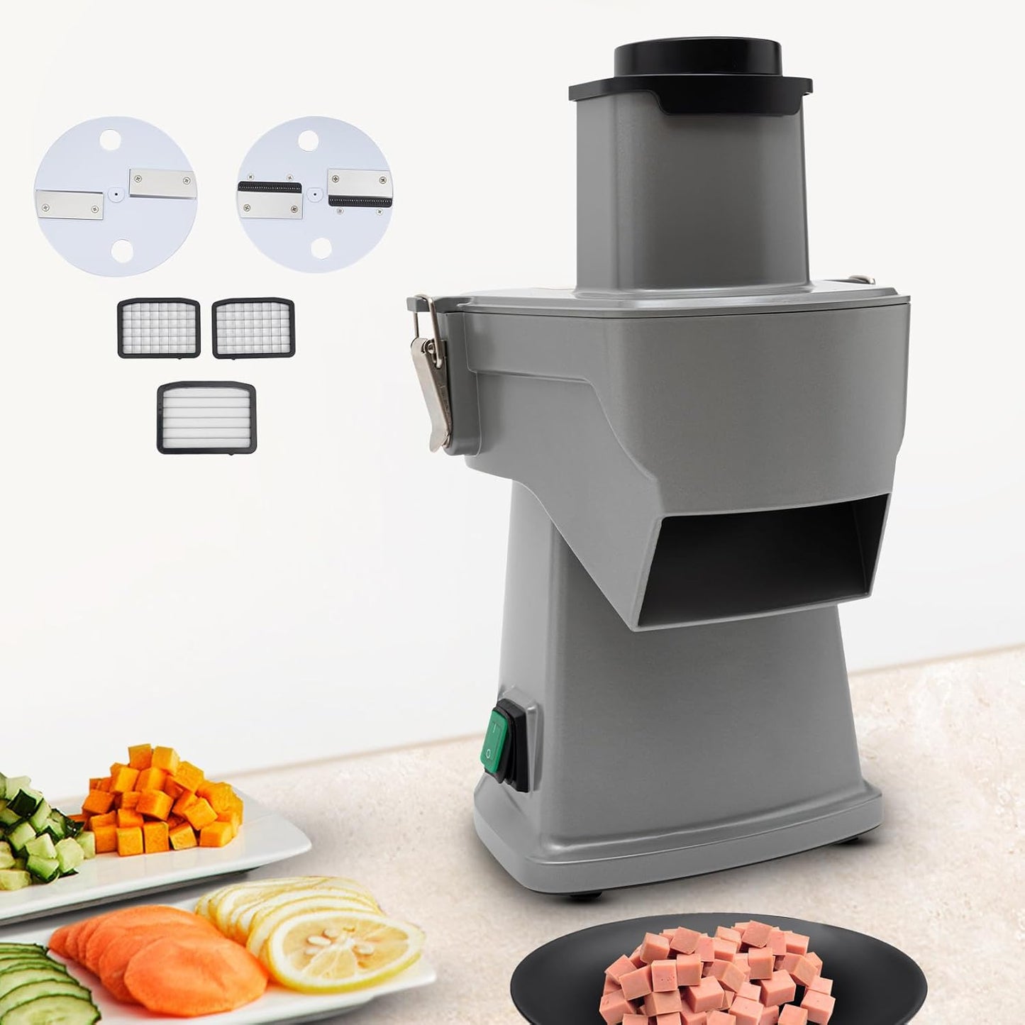5 in 1 Electric Automatic Vegetable Fruit Chopper, Commercial Vegetable Cutter w\/ 5 Blades, 200W Stainless Steel Vegetable Dicer Shredder Suitable for Potato Onion Carrot Cubes (5-in-1)