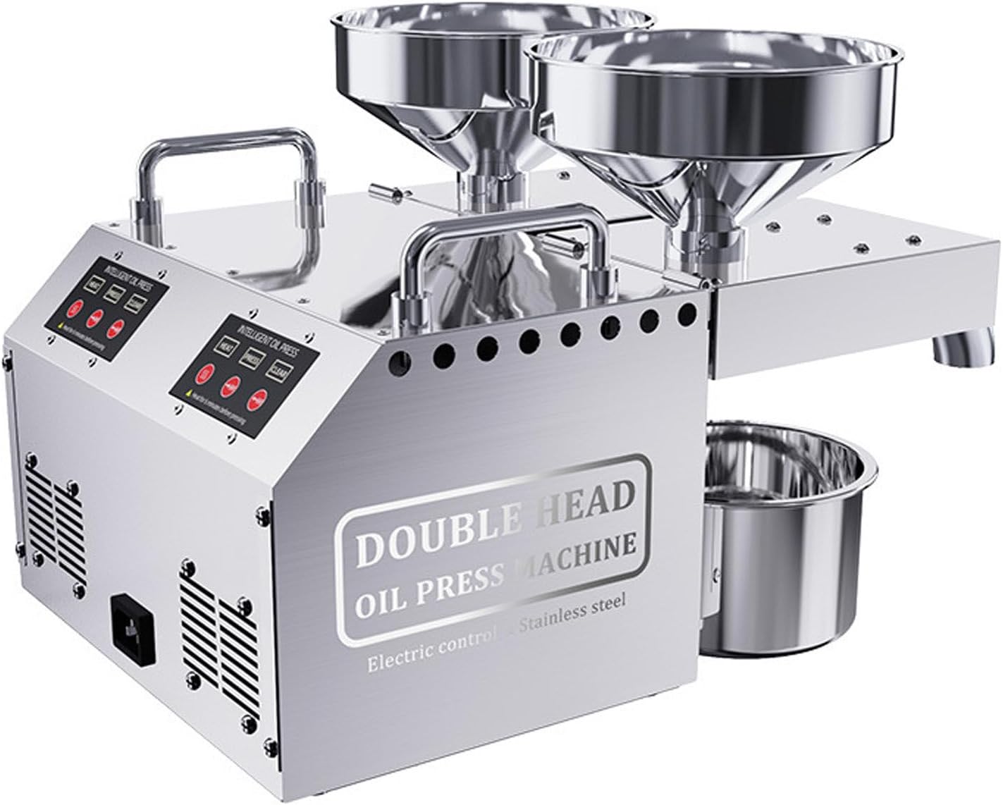 Electric Oil Press Machine with Double Oil Outlets, Cold/Hot Commercial Oil Press, Stainless Steel Automatic Oil Maker Machine, Oil Press Extractor Machine, for Home Kitchen Restaurant