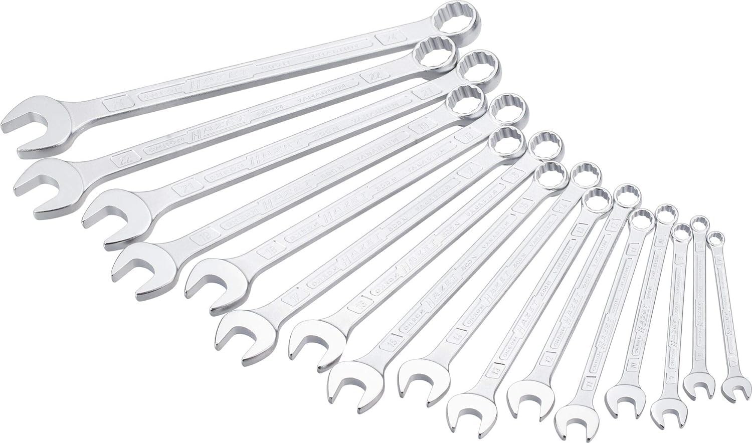 HAZET Combination Wrench Set 600SPC\/16 I 16 Tools, Output: External Double Hexagon, Width Across Flats: 7-24 Mm, Slim Ring Wrench Shank with Extra Sturdy Double T-Profile