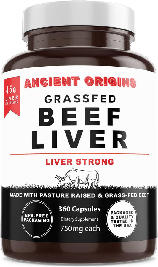 Ancient Origins Grass Fed Beef Liver Two Month Supply, Supports Energy Production, Cleansing, Digestion, Immunity and Full Body Wellness, Non GMO, Freeze Dried Liver Supplement, 360 Capsules