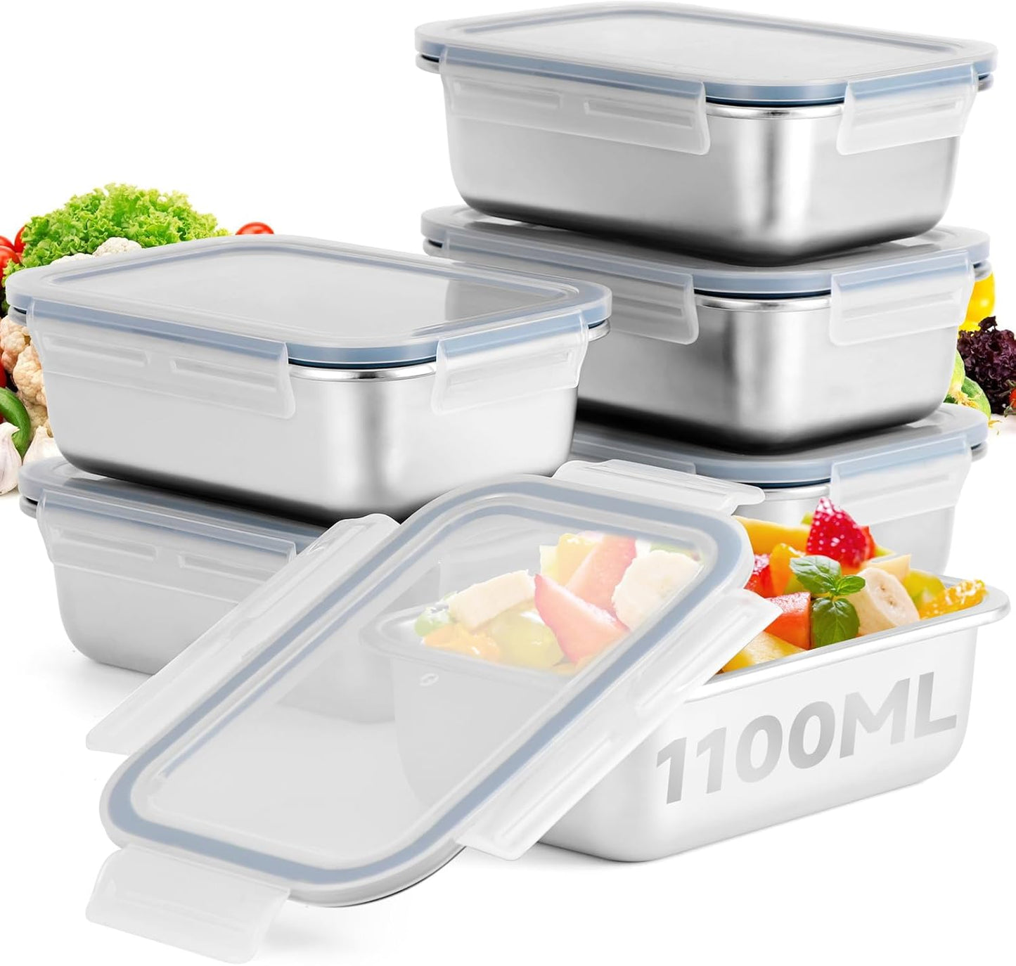 6-Piece 304 Stainless Steel Food Storage Containers with Lids, Leakproof & Airtight Bento Lunch Box, Oven/Freezer/Dishwasher Safe,Stackable Kitchen Storage Set