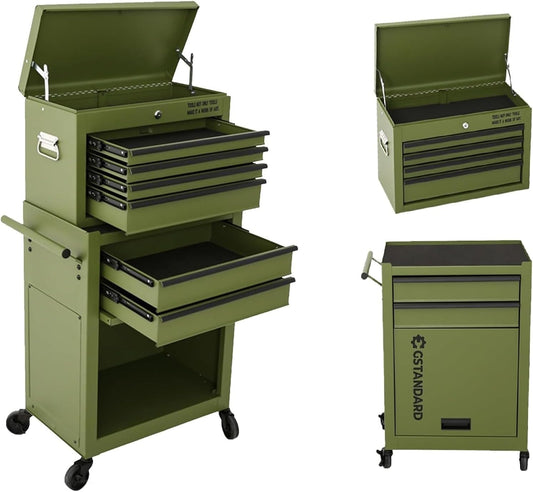 GSTANDARD APTB226G Torin 6-Drawer Rolling Tool Chest: High-Capacity 2-in-1 Detachable Tool Cabinet with Lockable Wheels & Secure System, Green