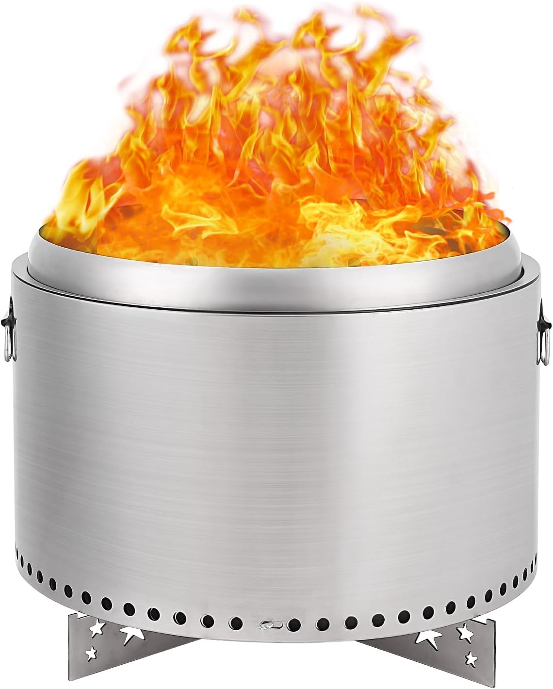 20.5 Inch Portable Smokeless Fire Pit with Stand, Handles Design, Stainless Steel Stove Wood Burning, Removable Ash Pan, for Camping, Garden, Backyard