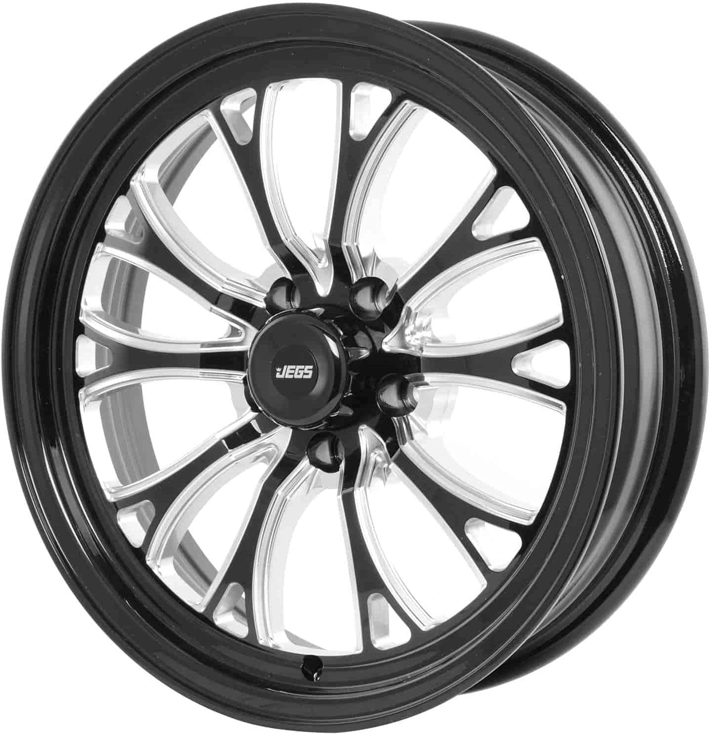 JEGS SSR Spike Wheel 17 x 4.5 | 5 x 4.5” Wheel Bolt Pattern Spacing | -24 mm Offset | 1.75” Backspacing | Gloss Black with Milled Spoke Accents | 3.27” Center Bore