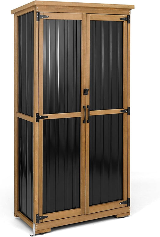 Outdoor Storage Cabinet with Shelves Outside Storage Shed Weather-Resistant with Waterproof Roof, Patio Pool Garden Garage Storage Cabinet Tool Organizer