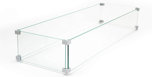 AMS Fireplace | Fire Pit Table Square/Rectangular Tempered Glass Wind Guard-Fire Flame Guard 1/4" Thick Wind Guard - Flame Guard ((43" Long x 13" Wide x 7 High) SS Hardware)
