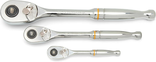 GEARWRENCH 3 Piece 1\/4", 3\/8\u201D and 1\/2" Drive 90-Tooth Quick Release Teardrop Ratchet Set | 81310T