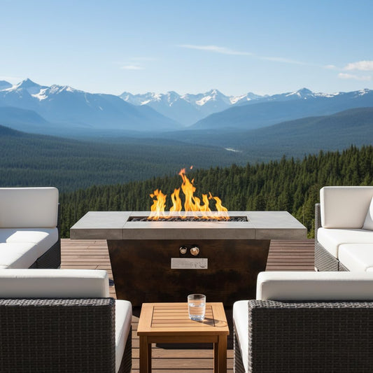 42-Inch Outdoor Propane Fire Table with Concrete Top, Rectangular Gas Firepit, 50000BTU BBQs Table Top Firepit for Patio, Backyard, Garden Heating