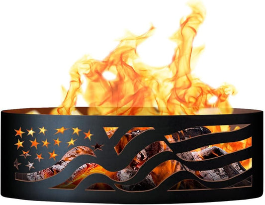 PD Metals AF01248 American Flag Unpainted 12 in. Tall 48 in. Diameter Outdoor Fire Ring - 48 x 48 x 12 in. - Rustic Black Color