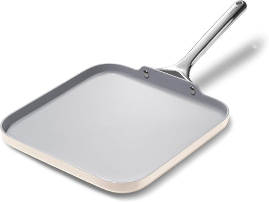 Caraway Square Griddle Pan - 11\u201D Square Pan - Non-Stick Ceramic Coated - Non Toxic, PTFE & PFOA Free - Oven Safe & Compatible with All Stovetops - Cream