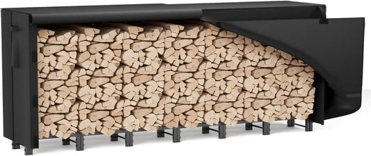8FT Firewood Rack Cover, Heavy Duty Firewood Rack Outdoor With Cover, Waterproof Windproof Sun-Proof Wood Rack Cover, Firewood Storge Cover With Zipper And Openable Front Flap