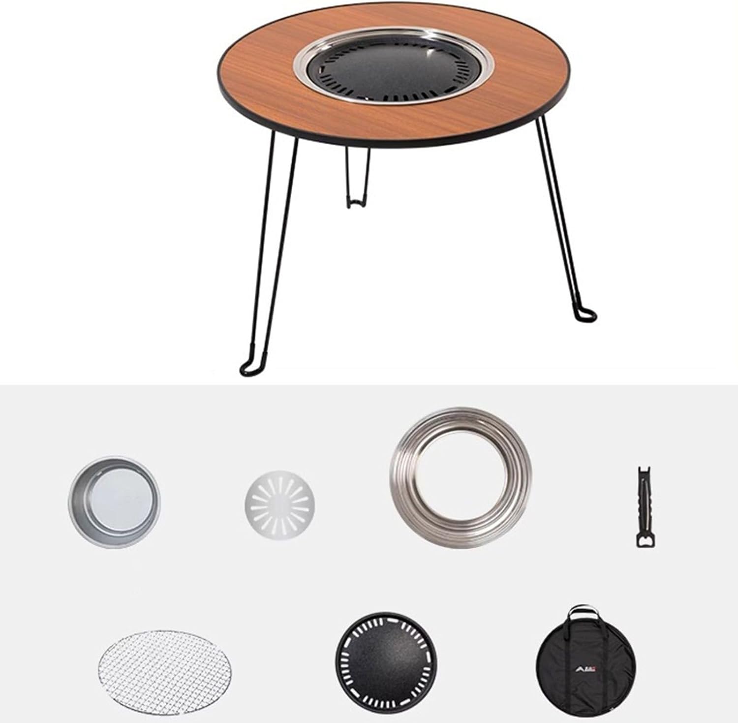 Outdoor Camping Fire Pit Grill Tea Kettle Folding Table Portable Road Trip Wilderness Table