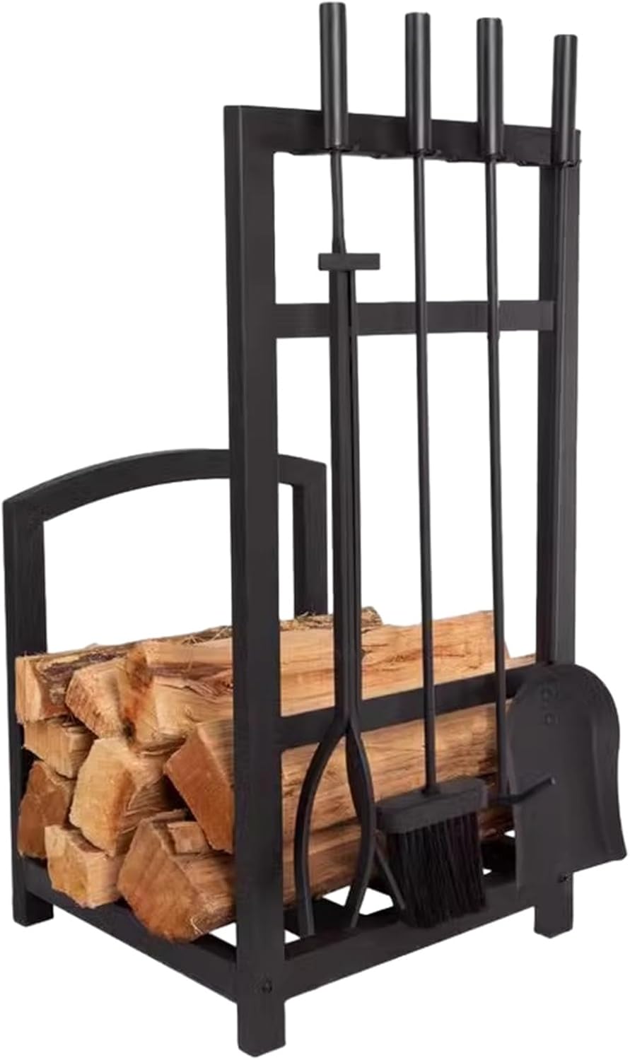 Firewood Rack, Portable Wood Storage Rack, Wrought Iron Fireplace Tools, Floor-standing Detachable Storage Rack