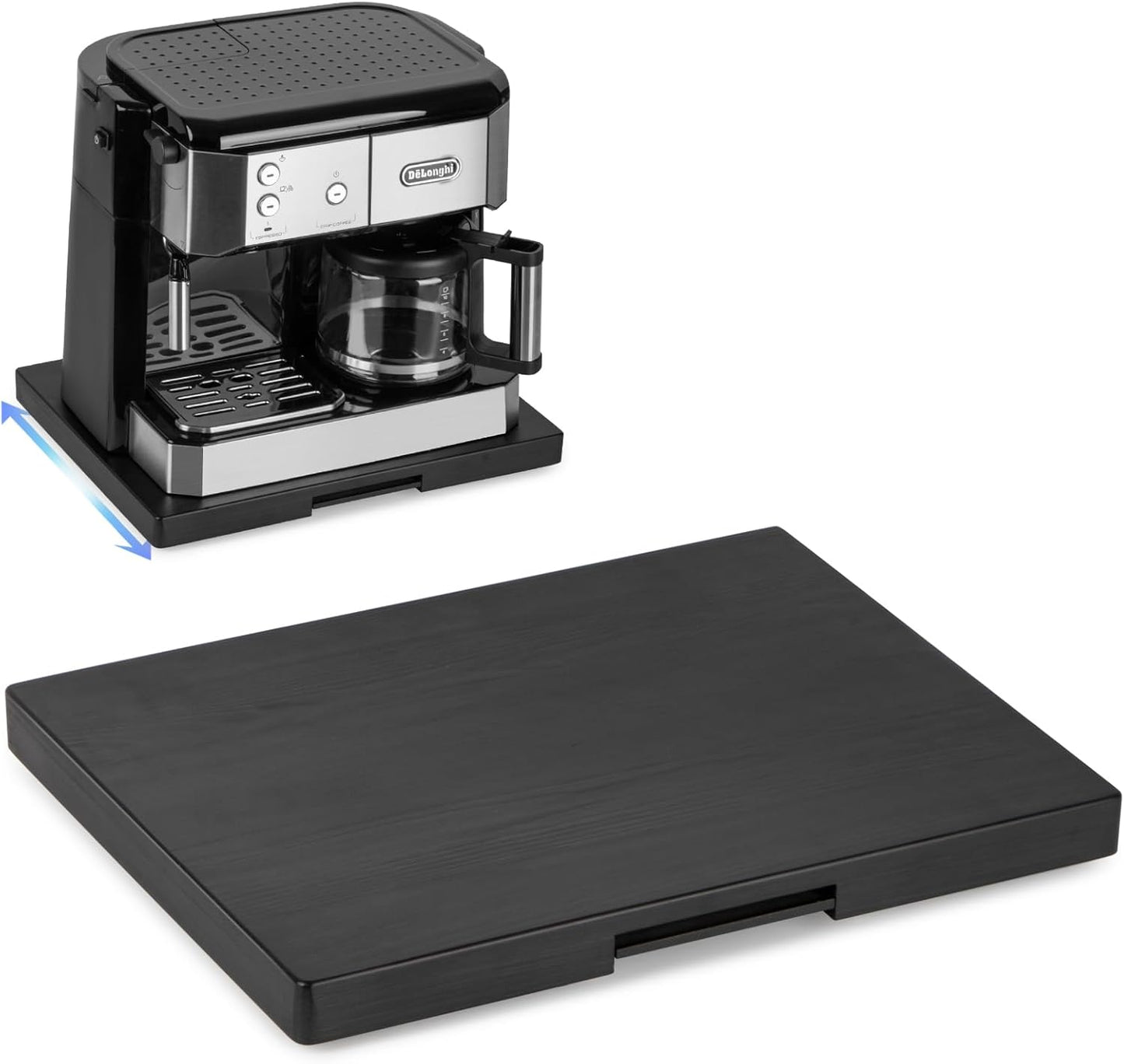 ANBOXIT Appliance Slider, Wooden Sliding Tray for Coffee Maker, Coffee Pot Slider for Counter, Kitchen Caddy Rolling Tray (Classic Black- Wide)