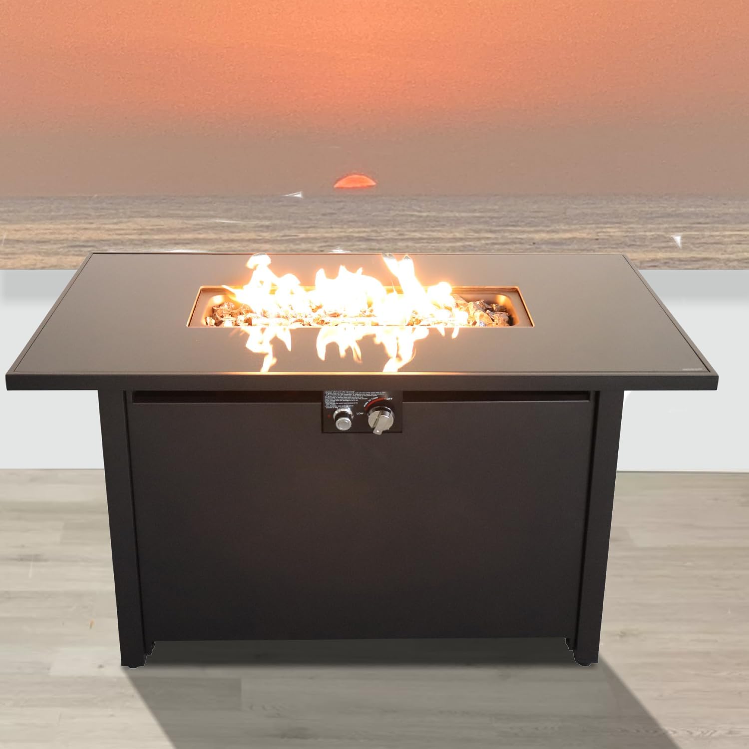 50000 BTU High-Output Steel Outdoor Fire Pit Table with Lid - Heavy Duty Rustproof Gas Fire Pit for Patio, Deck & Backyard, Easy Assembly & Weather Resistant Cover