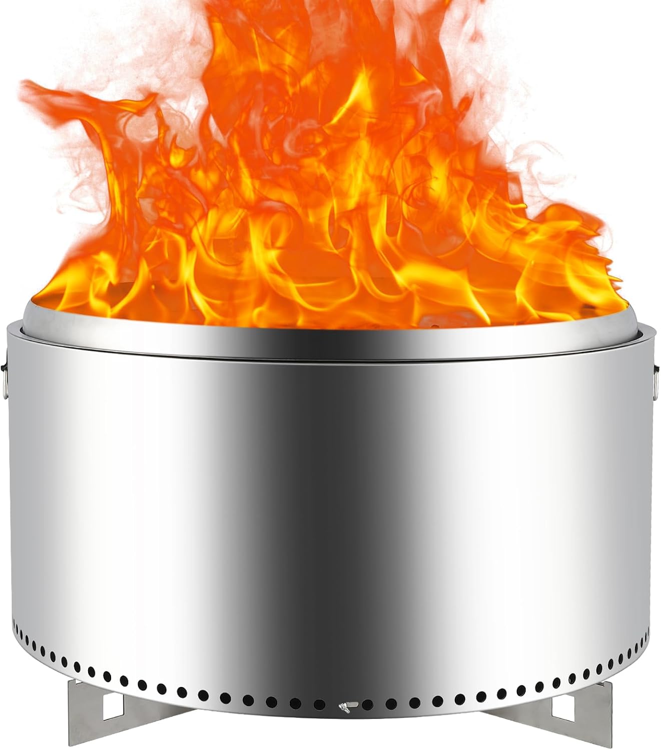 Smokeless Fire Pit 27inch, Outdoor Bonfire Fire Bowl with Handle, Portable Stainless Steel Bonfire Pit, Enhanced Airflow, Perfect for Yard and Outdoor Party, Silver