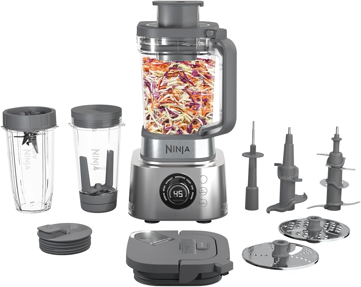 Ninja Blender & Food Processor Combo, Foodi Power Blender System for Smoothies, Bowls, Spreads & Shakes, 6 Functions, 72-oz Pitcher, To-Go Cups, Silver, SS401