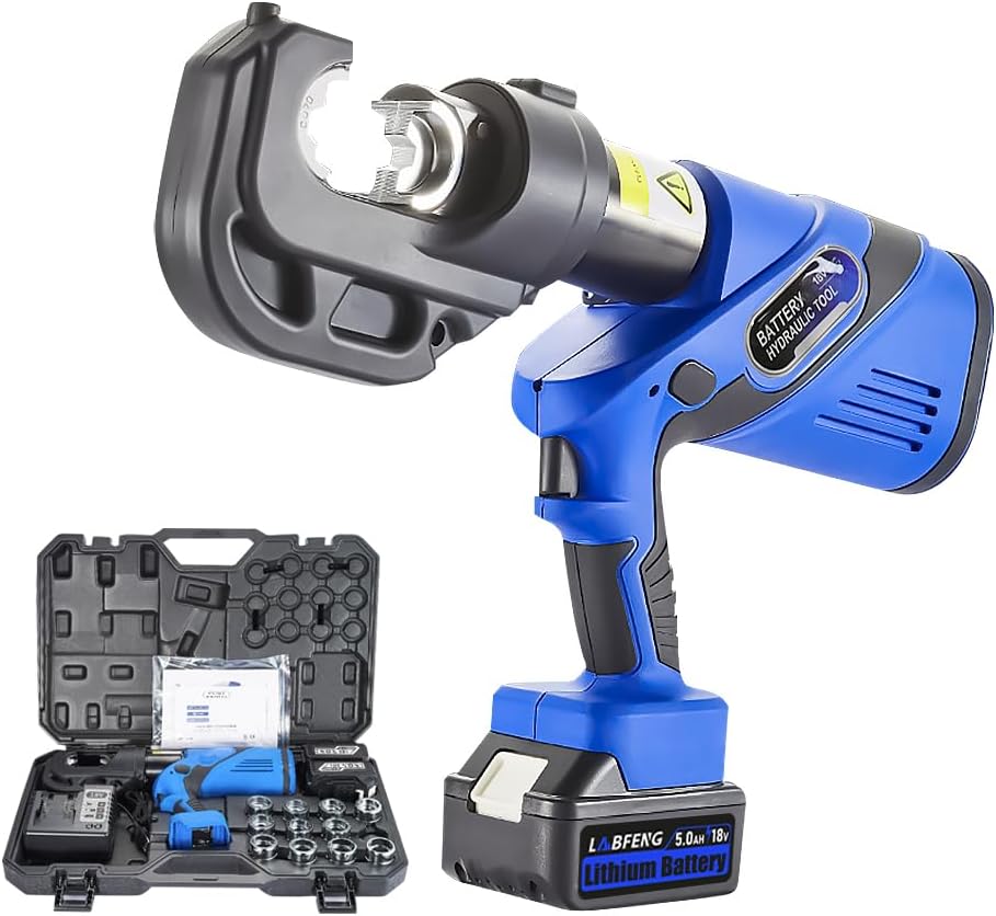 4mm²-400 mm² Electric Hydraulic Cable Lug Crimper Pliers with 15 Size Dies, 5AH Large Capacity Battery, Rechargeable Crimping Tool 6 Ton Electrical Terminal Cable Wire Fiber Crimper Kit (4mm²-400 mm²)