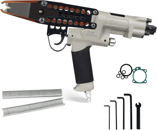 WOODPECKER C-77XE Air Hog Ring Gun with Extra Long Extended Nose, 15 Gauge, 3/4'' Crown, 8.0mm Closure Diameter, Pneumatic Hog Ring Plier Automatic C Ring Tool for Wire Cages, Car Seat