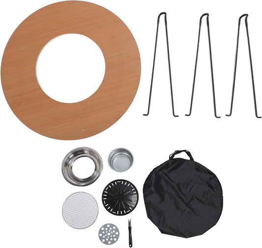 8 Piece Set Wood Pit Table, Folding Portable Burning Firepit for Outdoor Camping, Indoor Grilling and Tea Brewing, Heavy Duty Iron and Carbon Steel Construction with Storage