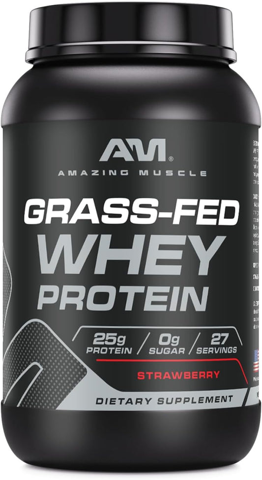 Amazing Muscle Grass-Fed Whey Protein Powder Supplement | 2 Lb (907 G) | Non-GMO | Glute-Free | Made in USA