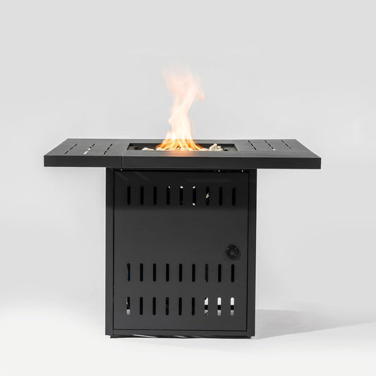 Compact 34-Inch Rectangular Fire Pit Table in Sleek Black, 50,000 BTU Steel Propane Heater Provides Efficient Warmth for Intimate Patio Settings and Cozy Courtyard Gatherings