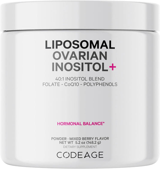 Codeage Liposomal Ovarian Inositol Powder - Myo-Inositol & D-Chiro-Inositol 40:1 Blend, Folate 5-MTHF, CoQ10, Pomegranate & Wild Blueberry - 2-Month Supply - Mixed Berry Flavor - Non-GMO, 60 Servings