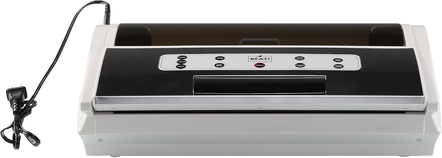 MEAT! Pro External Vacuum Sealer with Removeable Drip Tray, 14 inch Sealing Bar, Locking Latch, Bag Roll Storage, and Status Light for Preserving Meat and Vegetables