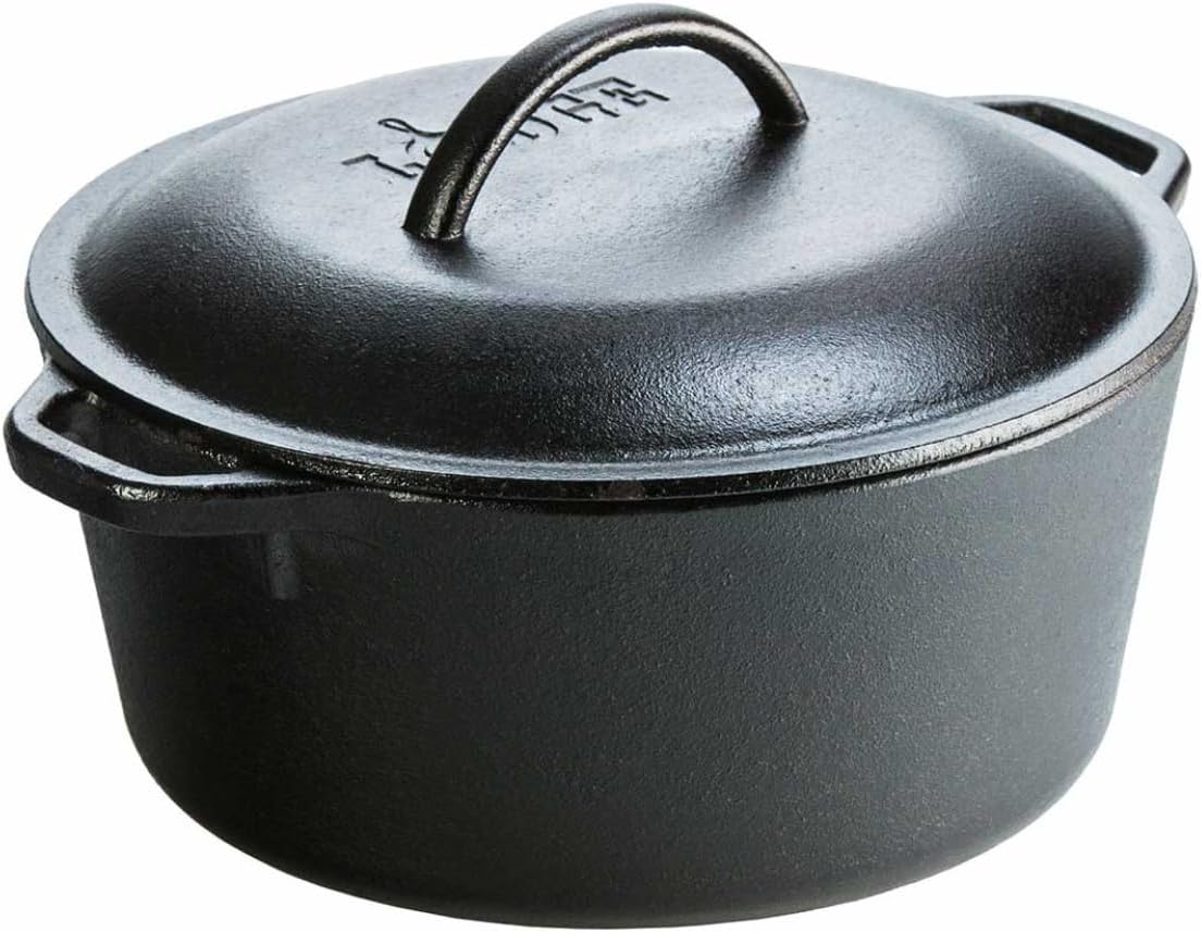 Lodge L8DOL3 Cast Iron Dutch Oven with Dual Handles, Pre-Seasoned, 5-Quart