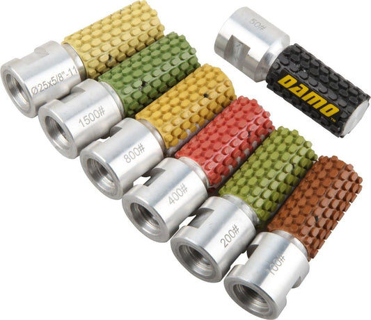 DAMO 1” Wet Diamond Polishing Drum Wheels, Set of 7 - for Granite, Marble, and Concrete Undermount Sinks and Countertops